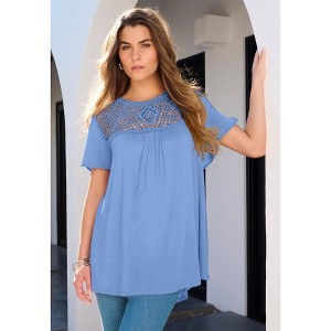 Roaman's Lace Yoke Pleated Tunic - 1 of 4