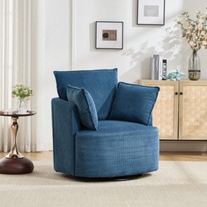 33.85" Chenille Swivel Barrel Accent Chair with Curved Back and 360° Base for Living Room or Bedroom-Cuddlewood - 1 of 4