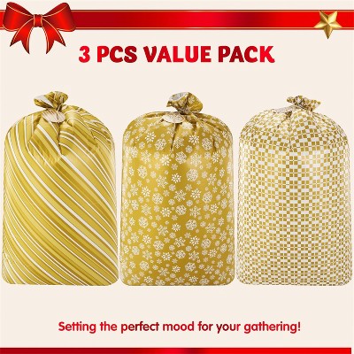 Joyfy 3-Pack Jumbo 56x36" Gold Christmas Gift Bags – Large Holiday Present Bags for Toys, Stuffed Animals & Party Decor