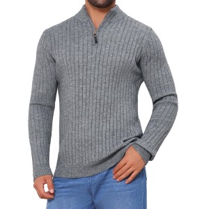 INSPIRE CHIC Men's Solid Color Quarter Zip Knitted Mock Neck Polo Sweater - 1 of 4