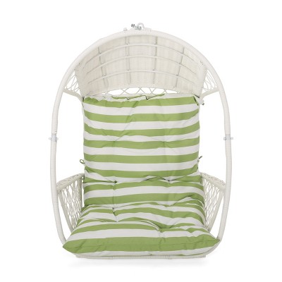 Christopher Knight Home Malia Outdoor Wicker Hanging Chair with Cushion (NO STAND), Green/White