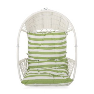 Christopher Knight Home Malia Outdoor Wicker Hanging Chair with Cushion (NO STAND), Green/White - 1 of 4