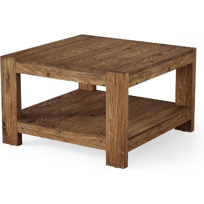 Lantine 2-Tier Solid Wood Coffee Table, 31.5" Square Farmhouse Center Table Tea Cocktail Table for Living Room, Small Space