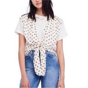 Free People Womens Printed Tie Front Sleeveless Blouse Top, White, Medium - 1 of 1
