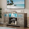 Homhougo 58'' Farmhouse TV Stand with LED Lights, Entertainment Center for TVs up to 70 Inch Gray - 2 of 4