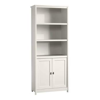 71" Cottage Road Library with Doors Soft White - Sauder: Adjustable Shelves, Lintel Oak Accents, MDF Console Bookshelves