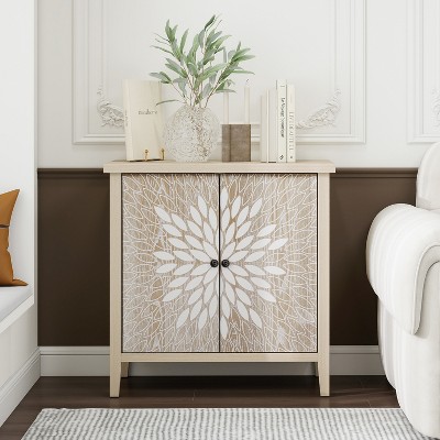 Vynxaria 2-Door Carved Storage Cabinet with Adjustable shelf, Accent Furniture for Living Room, Hallway, Kitchen