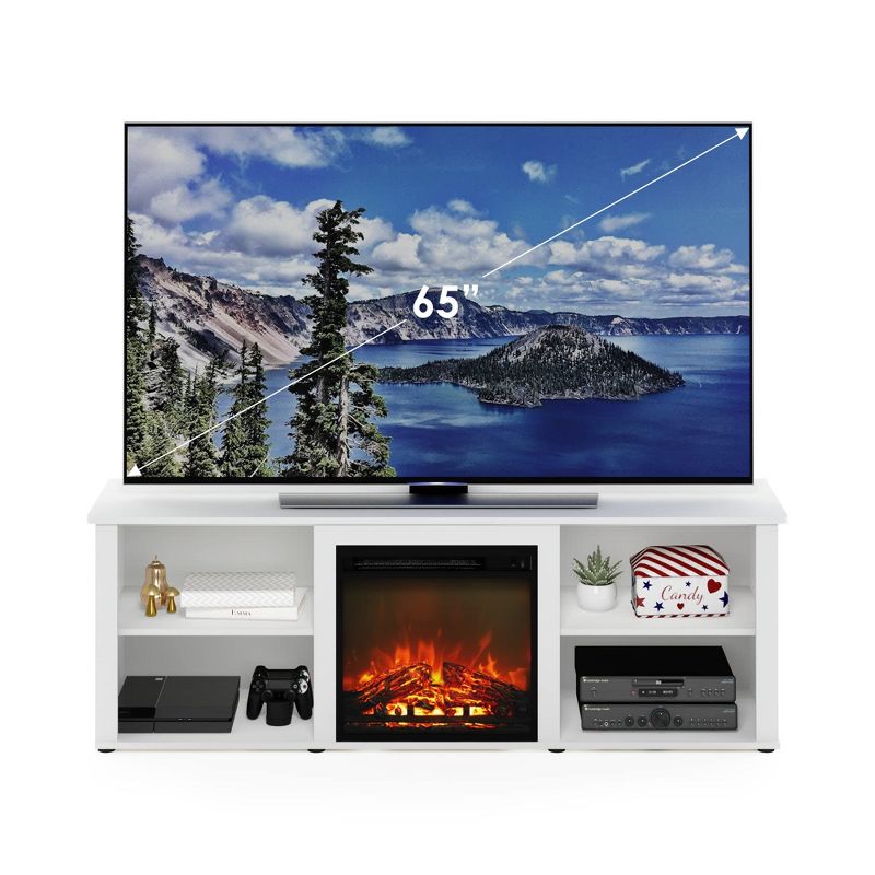 Furinno Classic 70 Inch TV Stand with Fireplace, Solid White, 2 of 5
