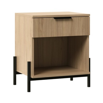 NicBex Nightstand with Fluted-Drawer and Metal Handle Modern Bedside Table with Large Open Storage Space for Bedroom,Living Room