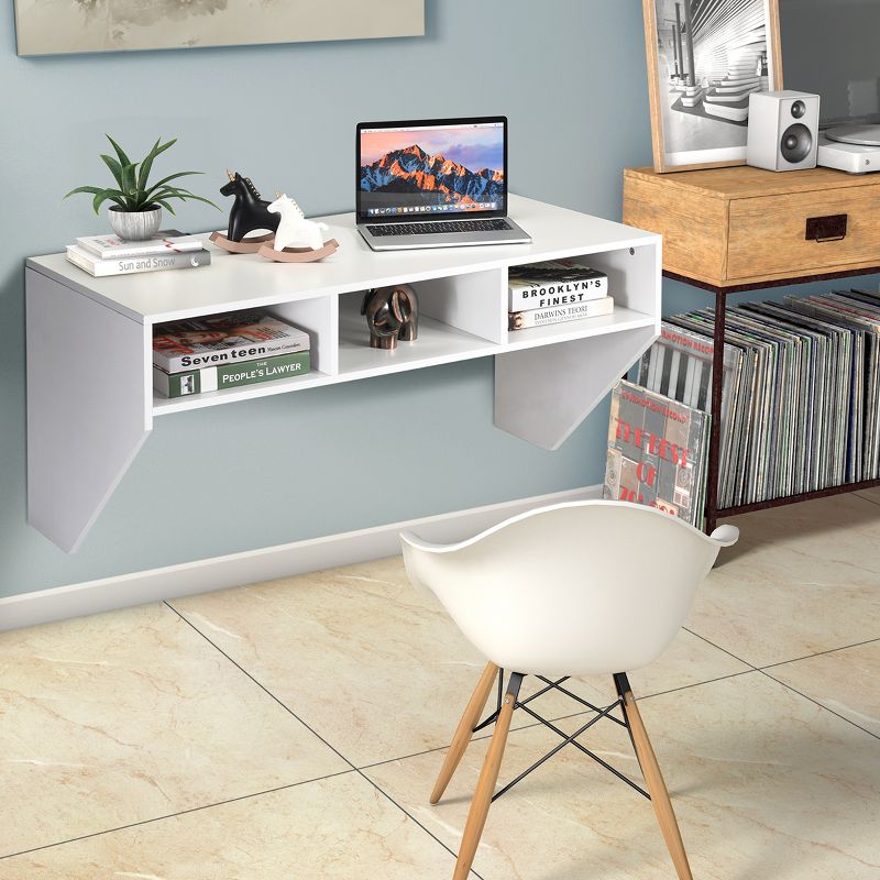 Wall Mounted Floating Computer Table Desk Home Office Furni Storage Shelf White, 5 of 11
