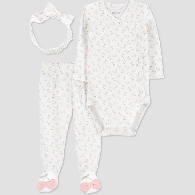 Carters Just One You® Baby Girls 3pc Footed Headband Top & Bottom Set - Pink Preemie : Target