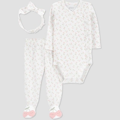 Image of Carter's Just One You® Baby Girls' 3pc Footed Headband Top & Bottom Set - Pink 3M