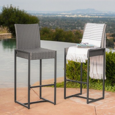 Coolbibila-Set Of 2 Barstool, Bar Chair High For Outdoor, Polyethylene Rattan Bar Chair Stool, Modern Bar Chair, Bar Chair With Back