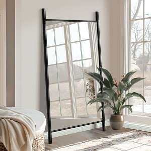 SpassWay Solid Wood Full Length Mirror Accent Wall Mirror Novelty Cheval Mirror Black/Brown/Walnut/Natural Wood - 1 of 4