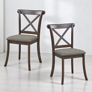 Set of 2 X-Back Dining Chairs, Upholstered Fabric Side Chairs with Rubber Wood Frame for Dining Room or Kitchen, Modern Farmhouse Style - 1 of 4