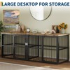 87 in Extra Large Double Dog Crate Furniture with Divider, Heavy Duty Indoor Double Dog Cage with 3 Doors, XXL Wooden Pet House TV Stand for 2 Pets - 3 of 4