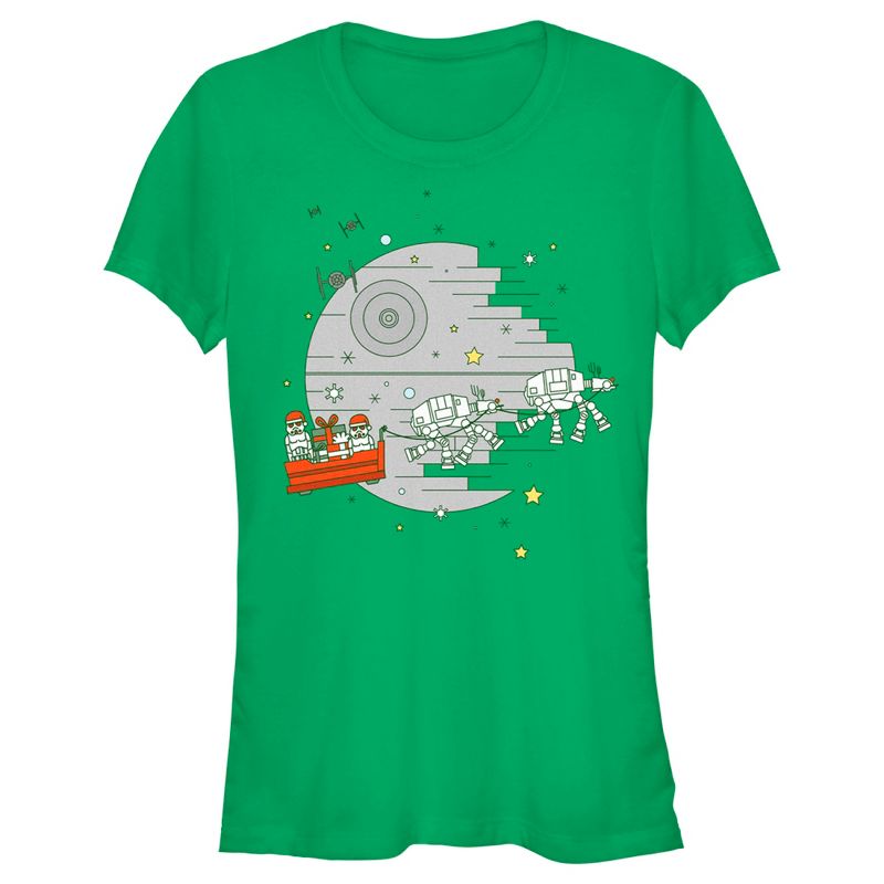 Juniors Womens Star Wars Christmas Death Star Scene T-Shirt, 1 of 5