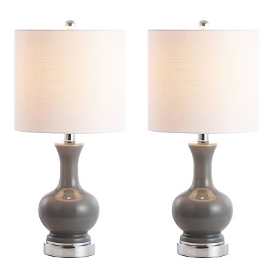(Set of 2) 22" Metal/Glass Table Lamps (Includes LED Light Bulb) Gray - Jonathan Y