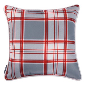 Pillow Perfect 18"x18" Plaid Square Throw Pillow Gray/Red/White: Abstract Design, Indoor Polyester Fiber Filling - 1 of 4