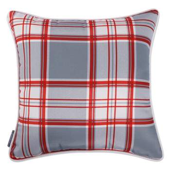 18"x18" Plaid Square Throw Pillow Gray/Red/White - Pillow Perfect