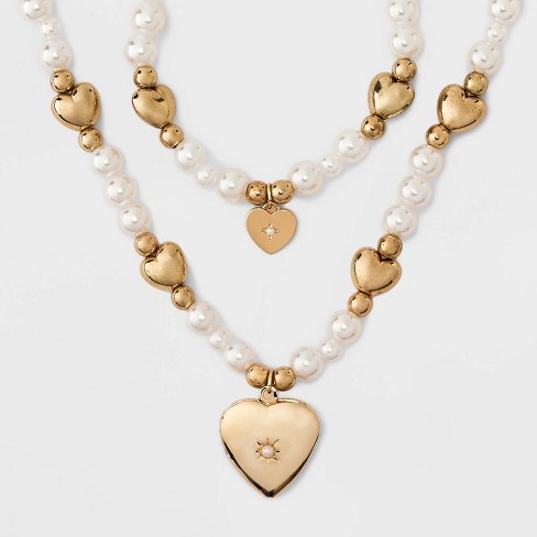 Toddler Girls' Pearl Heart Bracelet And Necklace Set - Cat & Jack™ Gold :  Target