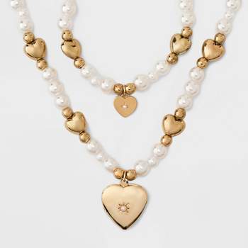Toddler Girls' Pearl Heart Bracelet and Necklace Set - Cat & Jack™ Gold