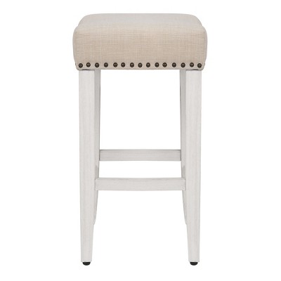 Beige Upholstered Wood Saddle-Style Counter Stool 24"