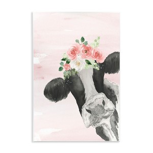 Stupell Industries Dairy Farm Cow Watercolor Portrait Pink Floral Crown Wall Plaque Art - 1 of 4