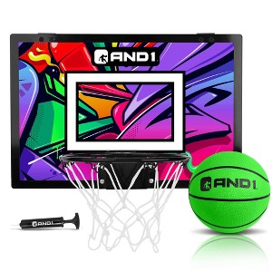AND1 Over the Door Mini Basketball Hoop: 18x12 Shatterproof Backboard, 1 Mini Basketball & Inflation Pump - Ultimate Indoor Accessory - 1 of 4