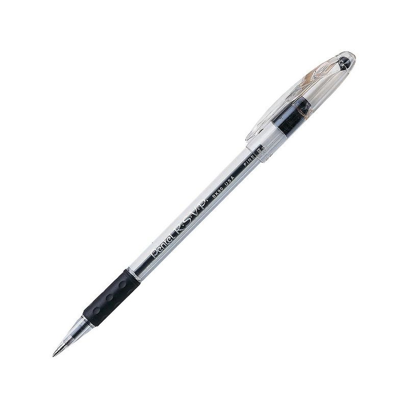 Pentel R.S.V.P. Stick Ballpoint Pen .7mm Trans Barrel Black Ink Dozen BK90A, 3 of 4