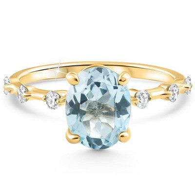 Pompeii3 2 1/4Ct Oval Blue Topaz Diamond Ring White or Yellow Gold Lab Created