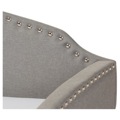 Gray Twin Linen Nailhead Trim Sleeper Daybed with Trundle