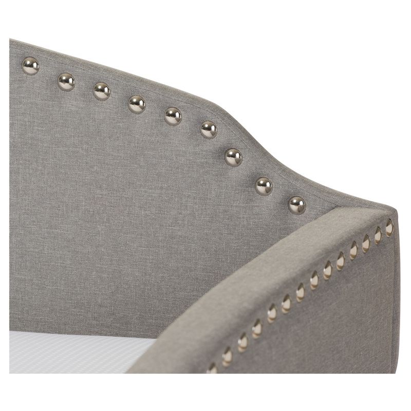 Twin Lanny Modern and Contemporary Fabric Nailhead Trimmed Arched Back Sofa Daybed with Roll Out Trundle Guest Bed Gray - Baxton Studio, 4 of 12