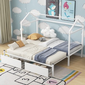 Whisen Twin XL to King Metal Twin Size House Platform Bed with 2 Drawers - 1 of 4