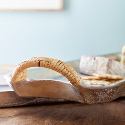 Helena Silver Cast Aluminum Decorative Trays with Rattan Handles