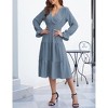 Women's Casual Wrap V Neck Midi Dress Long Sleeve Smocked Waist Tiered A Line Pleated Flowy Long Dress - 3 of 4
