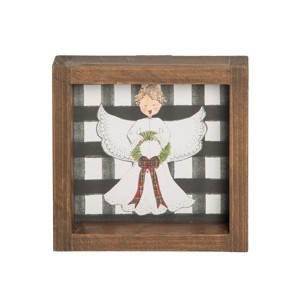 C&F Home Black Check Angel Wooden Sitter Christmas Table Centerpiece - 1 of 3