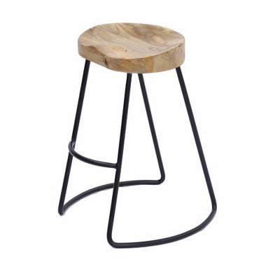 Wooden Saddle Seat Barstool Brown and Black - The Urban Port