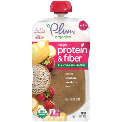 Plum Organics Mighty Protein & Fiber Banana White Bean Strawberry & Chia Baby Food Pouch - 4oz