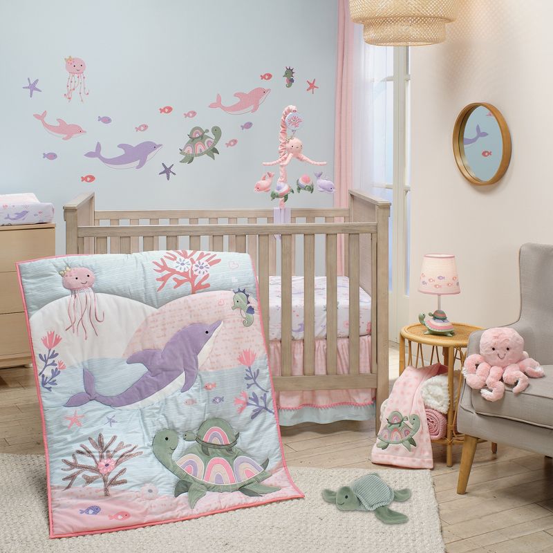 Lambs & Ivy Sea Dreams 3-Piece Dolphin/Turtle Nautical Baby Crib Bedding Set, 1 of 11