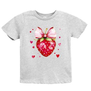 Coquette Strawberry Hearts Watercolor - Youth Short Sleeve Graphic T-Shirt - 1 of 4