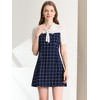 Allegra K Women's Elegant Plaid Panel Tie Neck Puff Short Sleeve Work Dress - 4 of 4