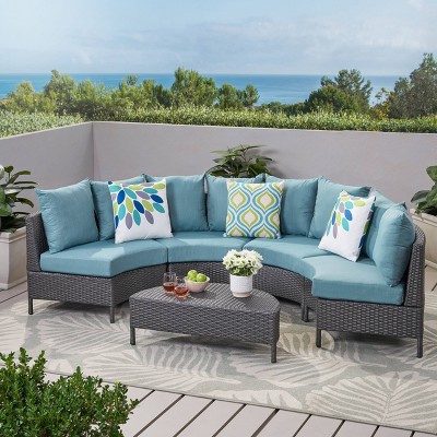 Newton 5pc Wicker Sectional Sofa Set - Gray/Teal - Christopher Knight Home