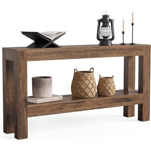 Lantine 63-Inch Wood Entryway Table, Long Farmhouse Console Table for Living Room, Hallway, Entry, Foyer,Sofa Behind Couch with 2-Tier Shelves - 1 of 4
