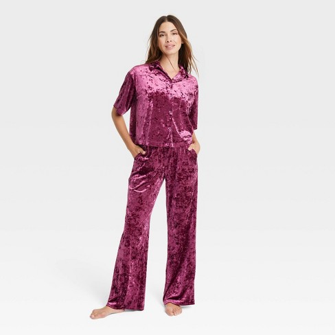 Women's Luxe Velour Pajama Set - Stars Above™ Burgundy XS