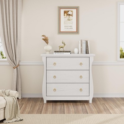 Garvee 3-Drawer Dresser, Boho Chest with Curved Legs & Rattan Accents, Tall Freestanding Storage for Bedroom, Living Room, Entryway