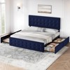 Full/Queen/King Bed Frame with 4 Drawers & Adjustable Headboard, Velvet Upholstered Mattress Foundation, Button Tufted Design, No Box Spring Needed - 4 of 4