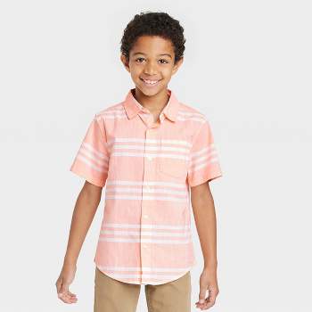 Boys' Horizontal Striped Button-Down Short Sleeve Resort Shirt - Cat & Jack™ Orange