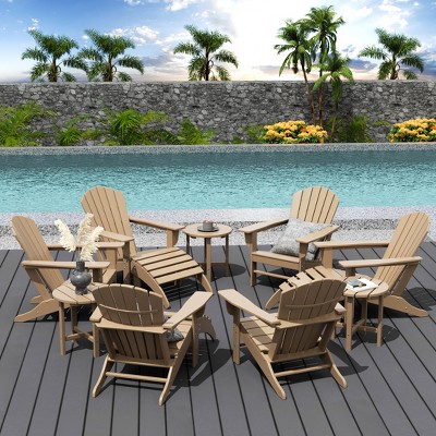 Weathered Wood 12-Piece HDPE Adirondack Chair Set with Ottomans and Tables