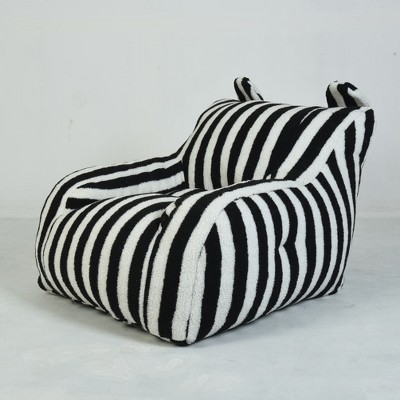 Vynxaria Bean Bag Seats Striped Tufted Lounge Chair for Living Room & Bedroom with Side Pockets (Black & White)